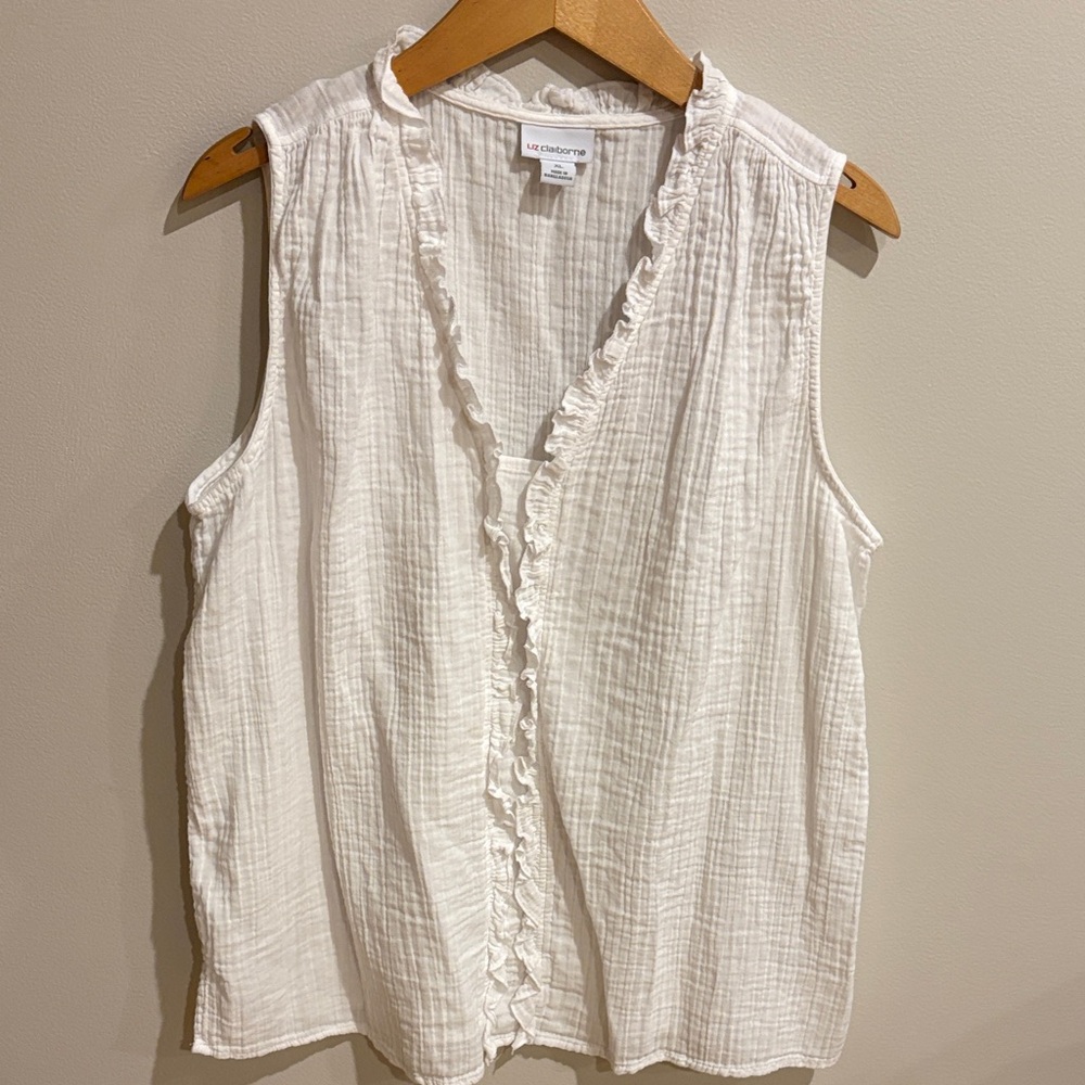 Liz Claiborne Ivory Ruffle Trim Blouse